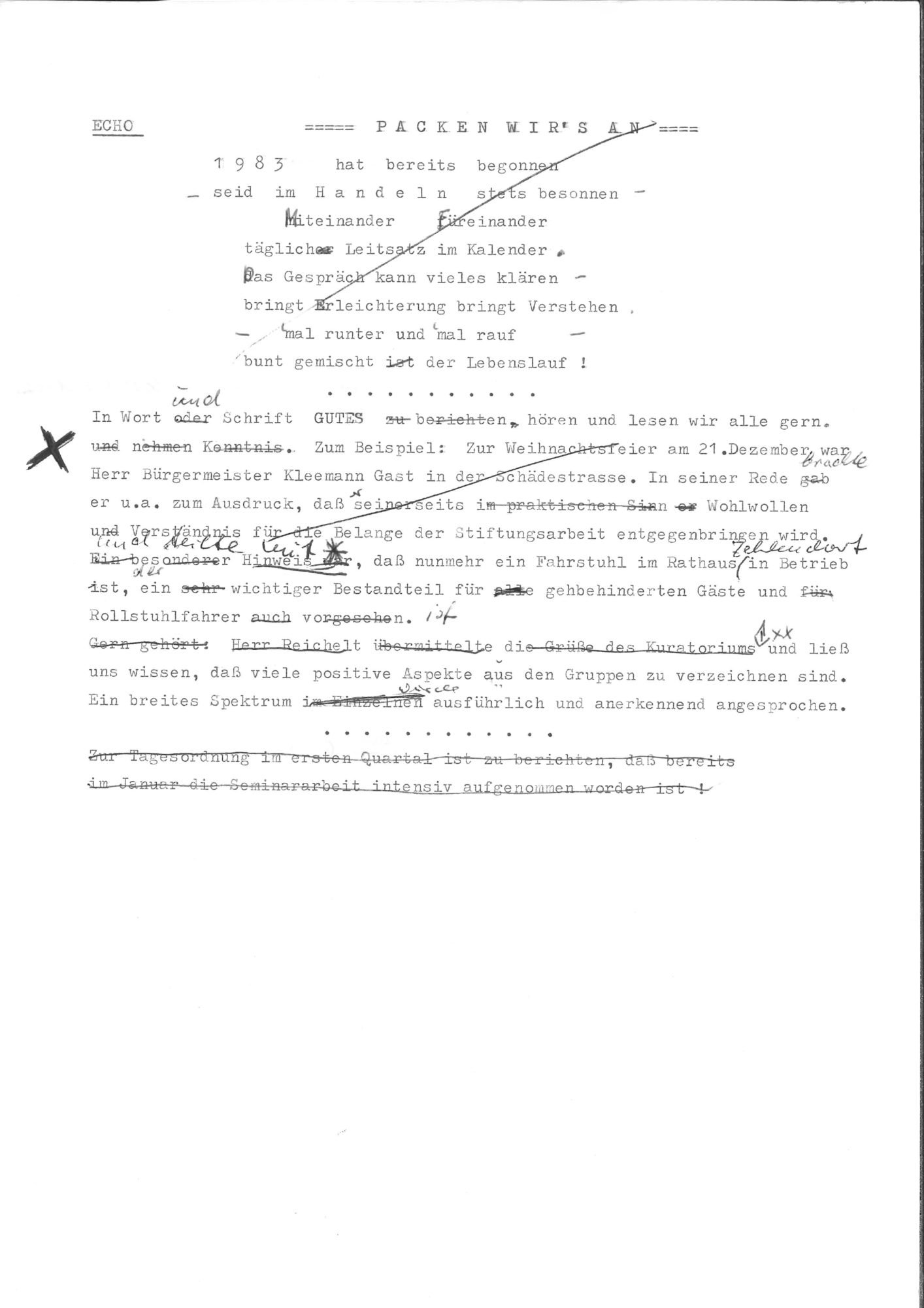Scan einer Text-Korrektur.
