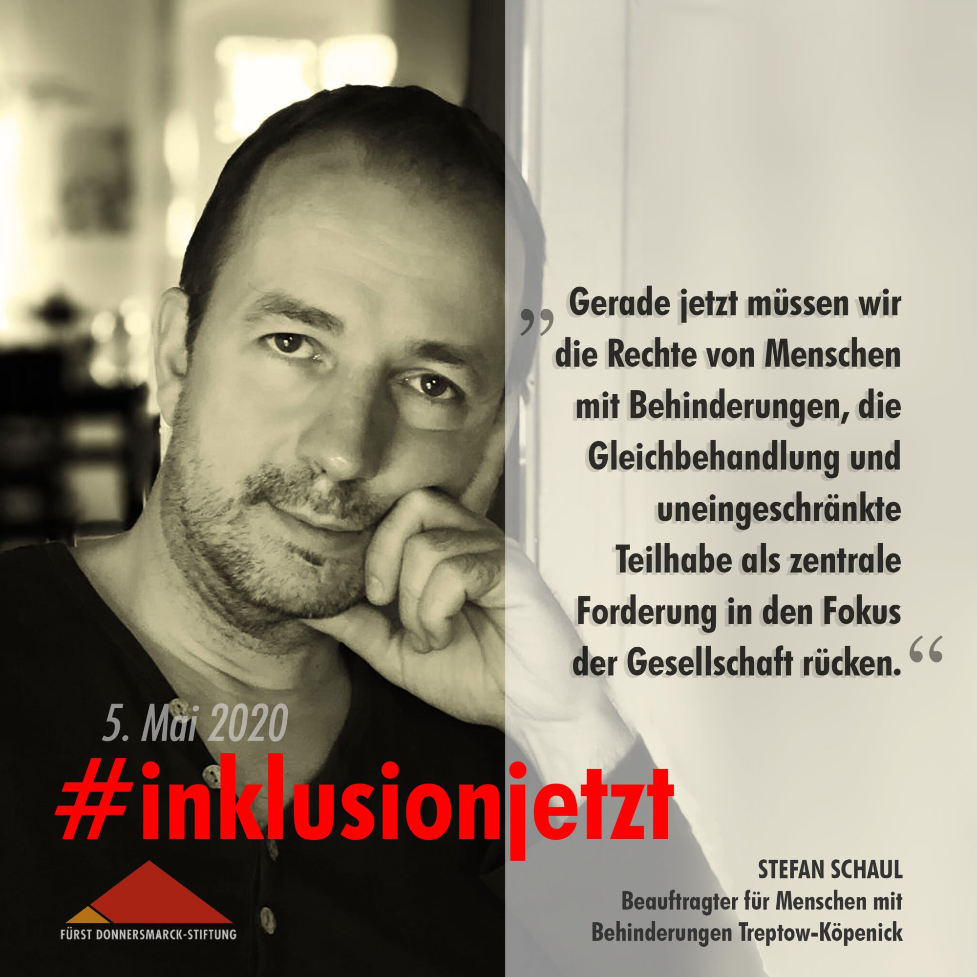 Text: Gerade jetzt müssen wir die Rechte von Menschen mit Behinderungen, die Gleichbehandlung und uneingeschränkte Teilhabe als zentrale Forderung in den Fokus der Gesellschaft rücken.