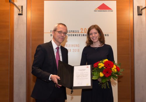 PD Dr. Sonja Suntrup-Krüger bei der Verleihung des Forschungspreises 2018 mit Prof. Dr. med. Gereon Fink.