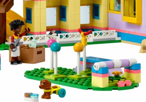 Ansicht eines LEGO-Friend Hauses mit verschiedenen Figuren und Lego hunden