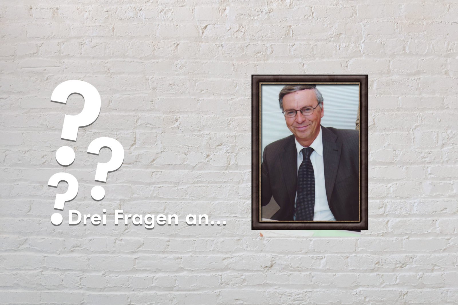 Zu sehen ist das Cover von drei Fragen an Wolfgang Bosbach. Wolfgang Bosbach ist im Portrait in einem Rahmen zu sehen