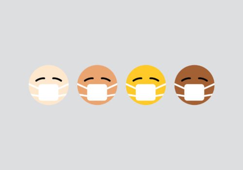 Divere Emojis mit unterschiedlicher Hautfarbe. Alle tragen Mundschutz,